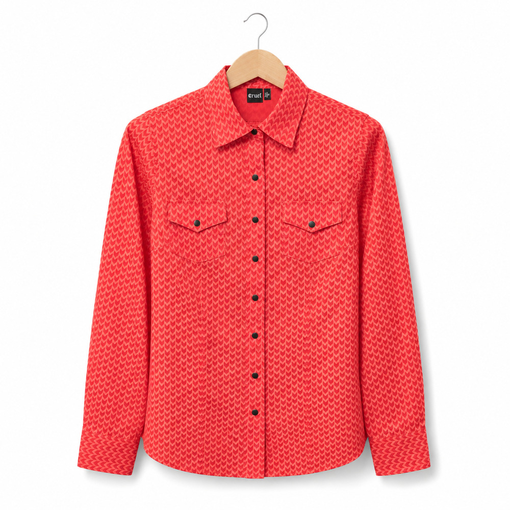 Cruel Western Snap Front Shirt Womens Size Medium Red Long Sleeve 100% Cotton